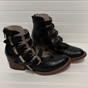 FREEBIRD SCARLETT Black Western Leather Boots Sandals Womens Size 5 NEW WOBOX